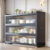 Estantería de almacenamiento de cocina independiente, gabinete de almacenamiento funcional de varias capas para montaje en pared con una encimera de losa de roca para cortar y servir alimentos