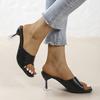 Nuevas zapatillas de tacón alto con cristales de comercio exterior europeo y americano para mujer, sandalias de moda con relieve y punta cuadrada francesa.
