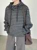 Sudadera con capucha de estilo coreano Taochuan para invierno, terciopelo grueso, dobladillo grueso con cordón, estilo holgado y perezoso, con rayas, 20339