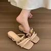 Sandalias de Punta Cuadrada de Tacón Grueso sin Cierre de Estilo Francés de Gama Alta para Mujer, Nuevas Sandalias Cómodas Estilo Hada para Mujer Primavera/Verano 2025