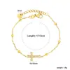 Moda Europea y Americana Joyería Cruz con Circonita Blanca Pulsera Versátil Cadena de Cruz Cadena de Perlas Pulsera Chapada en Oro de Acero Inoxidable para Mujeres