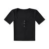 Estilo europeu e americano sexy garota quente gola quadrada três botões cor sólida manga curta blusa feminina verão fio slim fit modeladora camiseta
