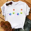 Blusas Femininas Transfronteiriças Patas de Animal Coração Dropshipping Letras Moda Retrô Camiseta Feminina Manga Curta