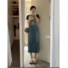 150 Saia Midi Vintage Jeans Rasgada Dividida Feminina Verão Cintura Alta Letra A Tamanho XS Ensino Médio Longa Combinando