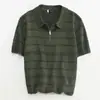 Camisa Polo Tejido Camiseta de Manga Corta para Hombre Cuello Polo Media Cremallera Rayas Estilo Old Money Verano Fábrica Transfronteriza Venta al por Mayor
