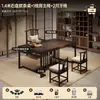 Un juego de mesa de té y cinco sillas para uso doméstico, húmedo y seco, mesa de té de estilo chino nuevo, mesa de té y sillas de madera maciza negro y dorado