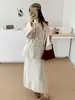 Otoño Invierno 2026 Nuevo Conjunto de Dos Piezas de Punto para Mujer, Suéter con Parches de Malla y Estampado Floral Tridimensional, Estilo Suave