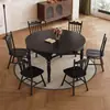 Juego de Mesa y Sillas de Comedor de Madera Maciza Estilo Francés de Mediados de Siglo para Uso Doméstico, Adecuado para Apartamentos Pequeños, Mesa de Comedor Plegable Extensible de Doble Propósito Cuadrada y Redonda Retro