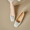 Moda Miçangas Girassol Sapatos de Boca Rasa Quadrado 2025 Primavera Novo Camada Superior Couro de Vaca Sapatilhas Couro Sapatos Femininos