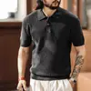 Nova Camisa Polo Masculina Italiana Estilo Old Money Manga Curta com Lapela, Camisa de Tricô Americana Tendência Outono Masculina Simples Retrô