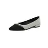 Sapatos Femininos Apontados de Boca Rasa Tamanho 32-43, Sapatos de Salto Baixo Pequenos Estilo Chanel, Sapatos Femininos de Cano Baixo Color Block, Sapatos de Exportação