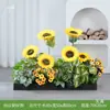 Flores Artificiales Paisajismo Girasol Flores Artificiales Valla Plantas Verdes Maceta Canaleta para Flores Separador de Girasol Decoración de Esquina Flores de Borde de Camino