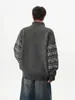 Suéter Jacquard Fair Isle Americano con Cuello Alto para Hombres y Mujeres Otoño Holgado Estilo Perezoso Cárdigan Doble Cremallera Prendas de Abrigo