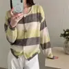 Cárdigan fino de mohair a rayas para mujer, nuevo estilo primavera y otoño 2026, holgado y adelgazante, adecuado para personas menudas, chaqueta de punto