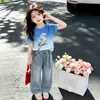 Roupa infantil 100% algodão puro, camiseta de manga curta para meninas, novo estilo para alunos do ensino fundamental, top de verão degradê para meninas