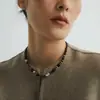Colar de contas de pedra olho de tigre feminino leve luxo moda corrente clavícula corrente suéter temperamento design nicho alta qualidade versátil orelha