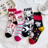 Calcetines de dibujos animados de algodón peinado para niños, bonitos calcetines de tubo medio para mujer, calcetines de moda de dibujos animados, calcetines casuales para hombres y mujeres, venta al por mayor transfronteriza