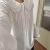 Camisa de Manga Larga de Color Sólido 2025 Estilo Japonés Estilo Mori Encaje Cuello de Muñeca Abotonadura Sencilla Top Cárdigan Suelto Versátil para Mujer