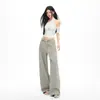 Jeans Wide Leg Laranja Infantil # Tingimento Ativo de Baixa Saturação Lavado para Mulheres, Caimento Solto, Emagrecedor, Cobre o Corpo, Calça Reta Versátil, Tendência.