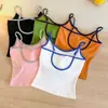 1203# Camisola Sexy com Estampa de Letras 'Spicy Girl', Costas Abertas e Bojo, Top Curto Slim de Verão para Mulheres