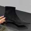 Botines cortos de moda elásticos para mujer, de ante con suela blanda y punta fina con tacón fino, botines versátiles de corte ajustado para otoño e invierno.