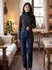 Suéter de punto de lana pura sin costuras de cuello alto con hilo Yangzi para mujer, jersey fino de manga larga ajustado, camiseta base, suéter de otoño