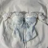 Nuevo Estilo Primavera y Verano Camisola de Encaje con Degradado Azul Dopamina y Blanco, Elegante y Versátil, Corte Ajustado