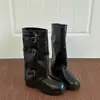 Botas de Motociclista con Tacón Grueso y Puño de Pierna Desmontable para Mujer, Elegantes Botas Largas de Otoño con Hebilla de Cinturón, Estilo Nuevo