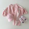 Conjunto de Roupa Estilo Coreano para Meninas Outono 2026 para Crianças Pequenas, Conjunto de Duas Peças com Moletom Princesa e Calça de Moletom de Algodão Patchwork com Laço