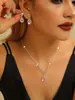Estilo Europeo y Americano Nuevo Sencillo Blanco Rosa Negro Circonita Conjunto de Collar y Pendientes para Mujer Venta Caliente Transfronteriza Amazon