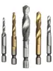 Grifo Espiral para Máquina de Acero de Alta Velocidad, Mango Hexagonal, Taladrado y Roscado, Chaflánado Integrado, Juego de Brocas para Roscado Compuesto