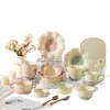 Louças de cerâmica com borda plissada, louças para uso doméstico, tigelas de arroz, tigelas para macarrão, tigelas de café da manhã, tigelas de salada, pratos e travessas de alto valor estético