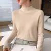 Elegante suéter de punto con cuello alto y patrón de espiga para mujer, suave y de corte ajustado, top básico de manga larga para pullover