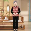 Novo conjunto de vovó estilo chinês, terno de veludo dourado para primavera e outono, conjunto moderno de três peças com colete para mulheres de meia-idade e idosas em estilo chinês moderno