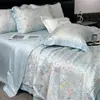 Colcha de Verão Estampada em Tencel Estilo Pastoral, Peça Única de Colcha de Ar Condicionado de Verão, Conjunto de Quatro Peças, Lavável, Adequado para Dormir Nu, Colcha Fina de Verão