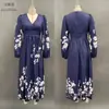 Vestido Longo com Mangas Longas, Gola V Plissada, Estampado Floral, Nova Estação Independente Amazon, Roupas Femininas Europeias e Americanas 2026