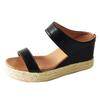 2021 verano nuevo Amazon wish comercio exterior color sólido pies talla grande cuerda de cáñamo tacón de cuña casual zapatillas de mujer
