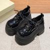 Zapatos de Mujer Elegantes Pequeños con Suela Gruesa para Aumentar Altura con Cordones 2025 Otoño Nuevos Mocasines de Tacón Alto Estilo Británico