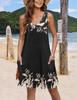 Vestido de Noite Verão Transfronteiriço Amazon Estilo Europeu e Americano Gola V Bambu Impressão Lado Único Bolso com Aba Calça Colete Vestido Sem Mangas