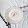 Plato de cerámica vintage con diseño de conejito estilo francés, bonito plato de desayuno con forma de corazón para niña, plato de postre, plato a cuadros para pastel.