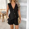 Conjunto de Cardigan com Botões, Colete e Shorts Cor Sólida Casual Estilo Férias Transfronteiriço Amazon Europeu e Americano Primavera/Verão 2026