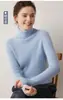 Otoño Invierno Sin Costuras Una Pieza 100% Cachemir Tejido de Punto Suéter para Mujer Costilla Capa Interior Suéter de Cuello Alto Color Liso Capa Base
