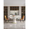 Conjunto de Mesa e Cadeiras de Jantar Ardósia para Uso Doméstico, Mármore, Luxo Leve, Minimalista Moderno, Madeira Maciça, Mesa de Jantar para Apartamento Pequeno com Bandeja Giratória, Mesa Redonda
