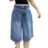 Pantalones vaqueros de verano nuevos de talla grande, diseño de moda, pierna ancha, longitud media para mujeres con sobrepeso, cintura alta, adelgazantes, corte holgado, pantalones de cinco puntos
