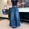 Tiro Real Jeans de Pierna Ancha Estilo Retro Americano para Mujer Verano Nuevo Cintura Alta Sueltos Adelgazantes Estilo Perezoso Rectos Pantalones de Largo Hasta el Suelo