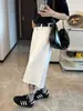 Pantalones capri de mezclilla blancos de cintura alta y pierna ancha para mujer, 2025 verano versátiles casuales fluidos rectos holgados