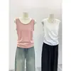 Top Básico de Cuello Redondo Simple Sin Mangas para Mujer Verano Copo de Nieve Algodón Ropa Exterior Chaleco de Tirantes Anchos Blanco