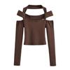 Camiseta sexy de chica caliente europea y americana con hombros descubiertos para mujer, otoño nueva, color sólido, ajustada, camiseta superior de moda de deseo puro de celebridad de Internet