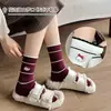 Calcetines lindos de encaje a rayas para mujer, calcetines hasta media pantorrilla, calcetines de algodón de moda, calcetines largos de otoño de estudiante de dibujos animados japoneses de primavera y otoño