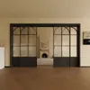 Puerta de Cocina Deslizante Negra de Tres Paneles Estilo Canción, Puerta Divisoria para Balcón y Sala de Estar, Puerta Deslizante de Vidrio con Riel Colgante